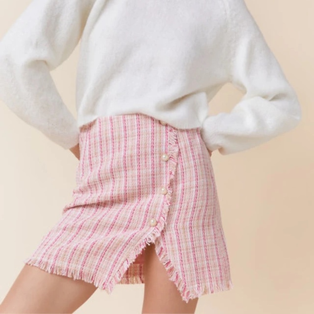 Francesca's Collections Pink and White Tweed Skirt Valentine’s Day